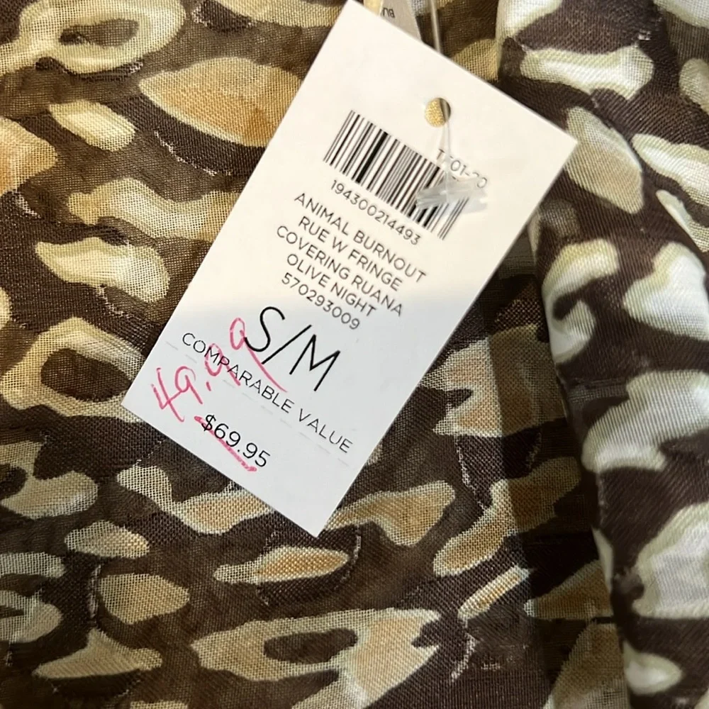 NWT CHICO’S Ruana Animal Print Burnout Sheer Fringe Cardigan - Picture 13 of 14